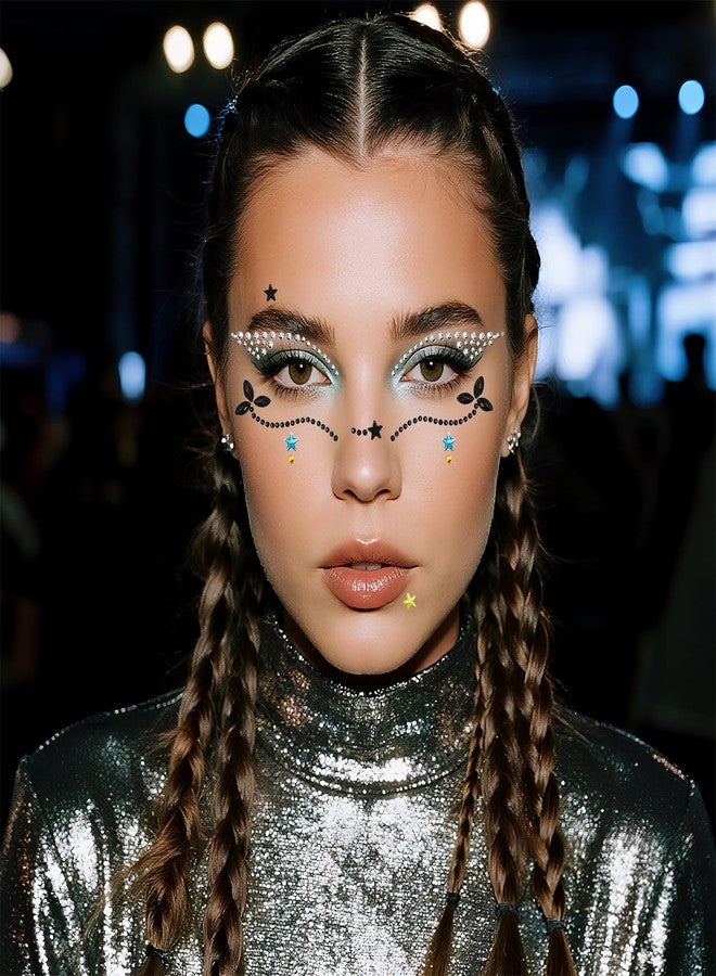 Aroncent Face Gems Stickers Self-Adhesive: 6 Sheets Rhinestone Face Jewels for Halloween Makeup Festival Party - Butterfly Star Pattern Facial Gems for Women - Image 4
